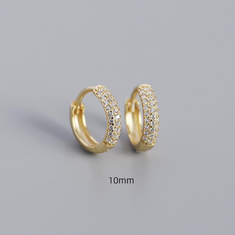 S925 Silver Three-Row Diamond Wide-Faced Ear Cuff Earrings