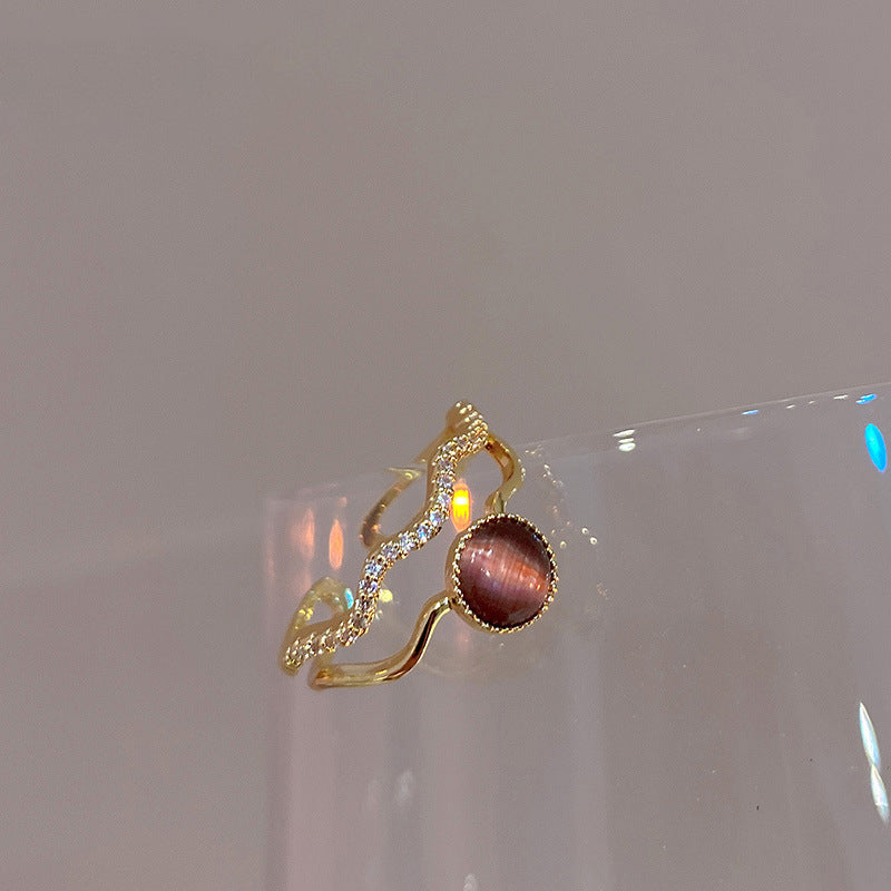 Fashion Heart & Bow Knot Zircon Adjustable Copper Ring