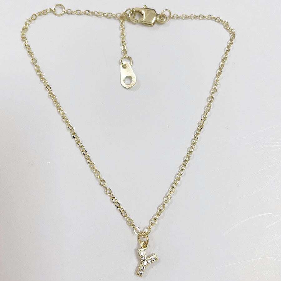 Elegant Initial Zircon Inlay 14k Gold Plated Copper Bracelets for Women