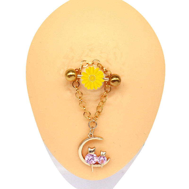 Modern Heart Shape Rhinestone Pendant Nipple Ring in Stainless Steel and Copper