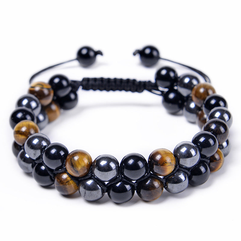 Fashion Natural Agate and Tiger Eye Beaded Adjustable Unisex Bracelet
