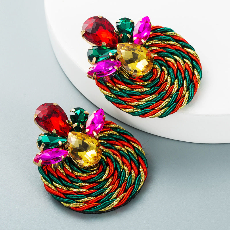 Geometric Glass Diamond Pendant Earrings with Alloy Wire Wrap Design