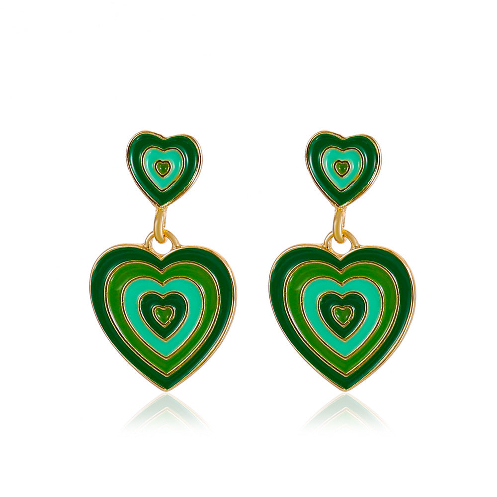 Colorful Heart Shaped Alloy Drop Earrings - Vintage Korean Style