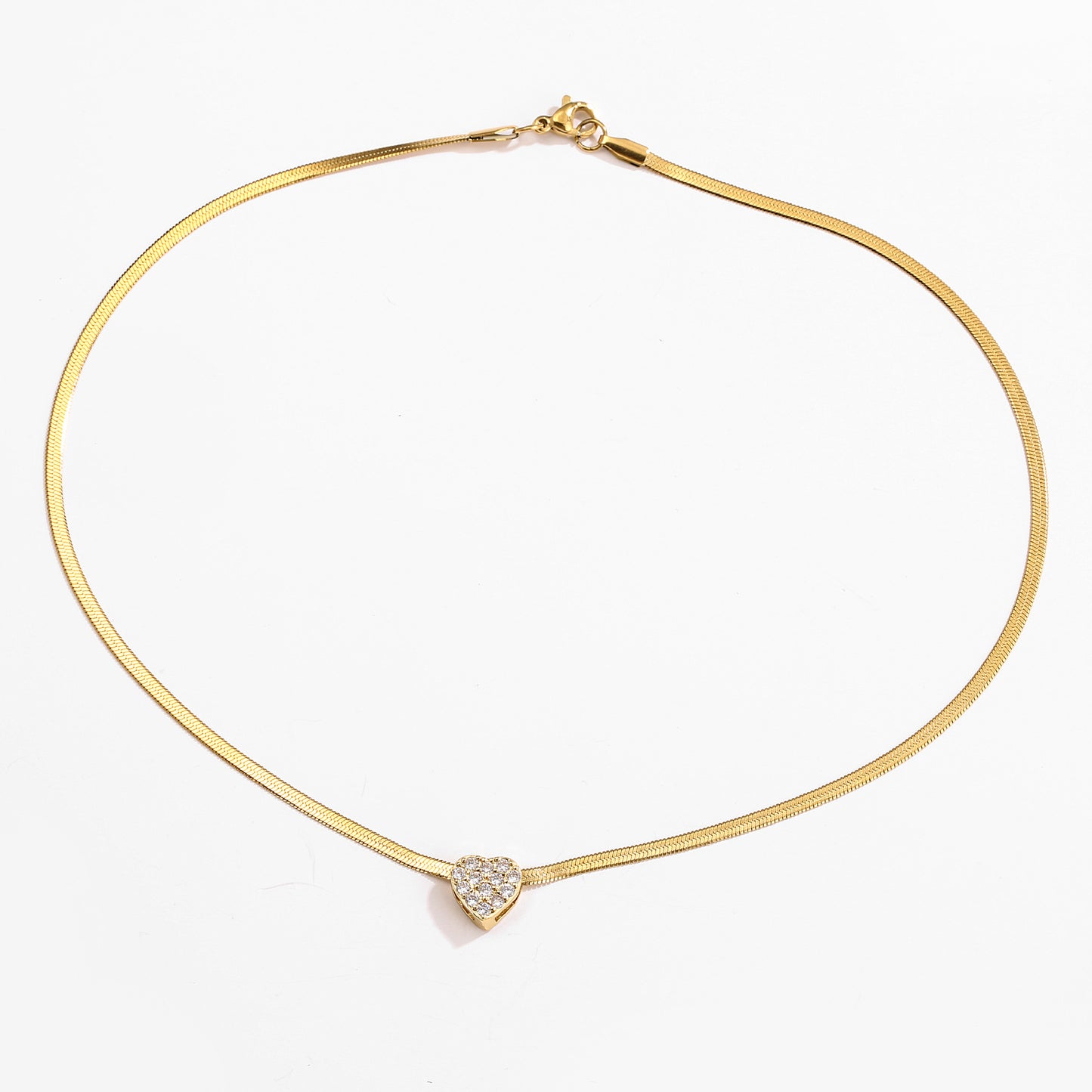 18K Gold Plated Stainless Steel Heart and Star Pendant Necklace with Micro Inlaid Zircon