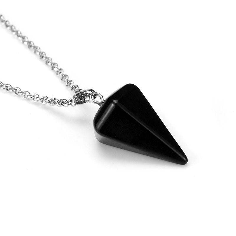 Hexagonal Cone Natural Stone Crystal Pendant Necklace
