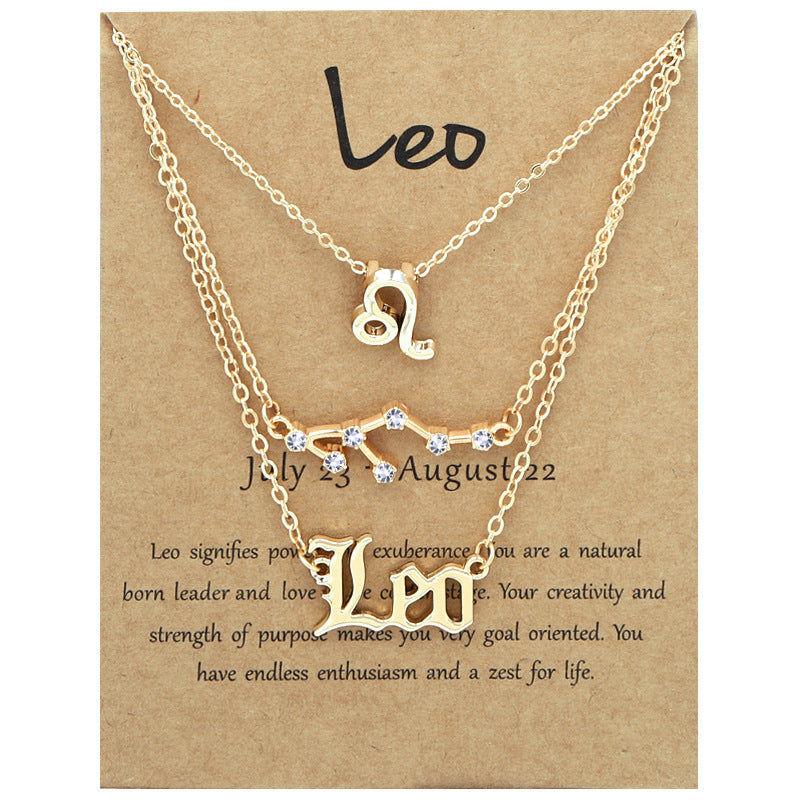 Alloy Geometric Circle Pendant Necklace & Zodiac Symbol Pendant Necklace Set for Women