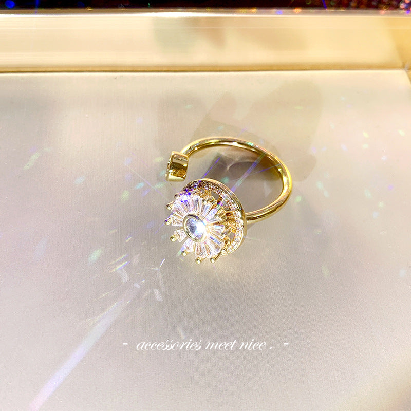 Elegant Geometric 14K Gold Plated Open Ring with Artificial Pearls and Rhinestones