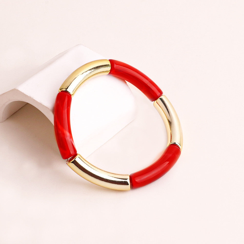 Acrylic Round Tube Elastic Bangle Bracelet for Women