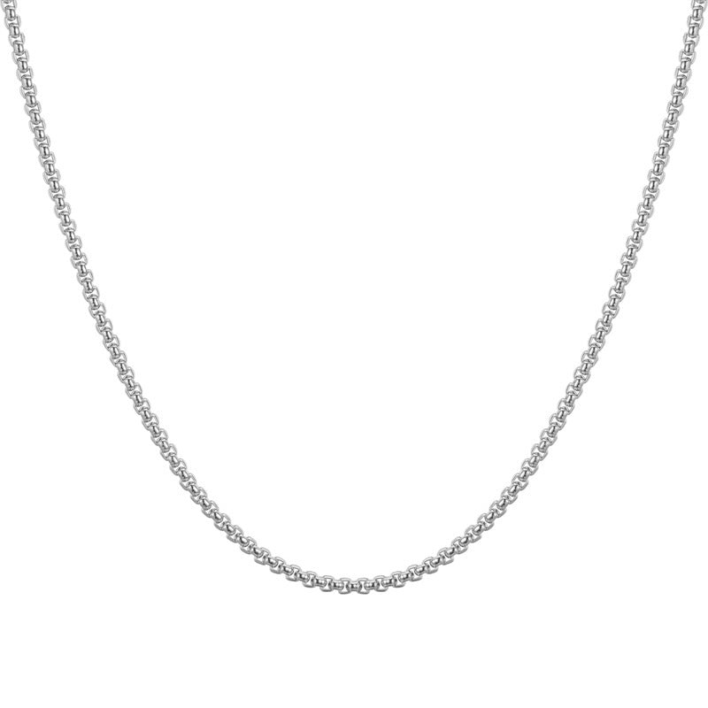 Simple Geometric Stainless Steel Chain Necklace with Pearl and Box Link Design