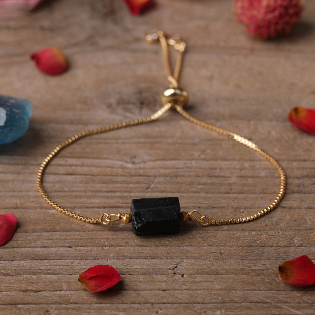 Simple Irregular Agate Prism Stone Metal Chain Adjustable Bracelet for Women