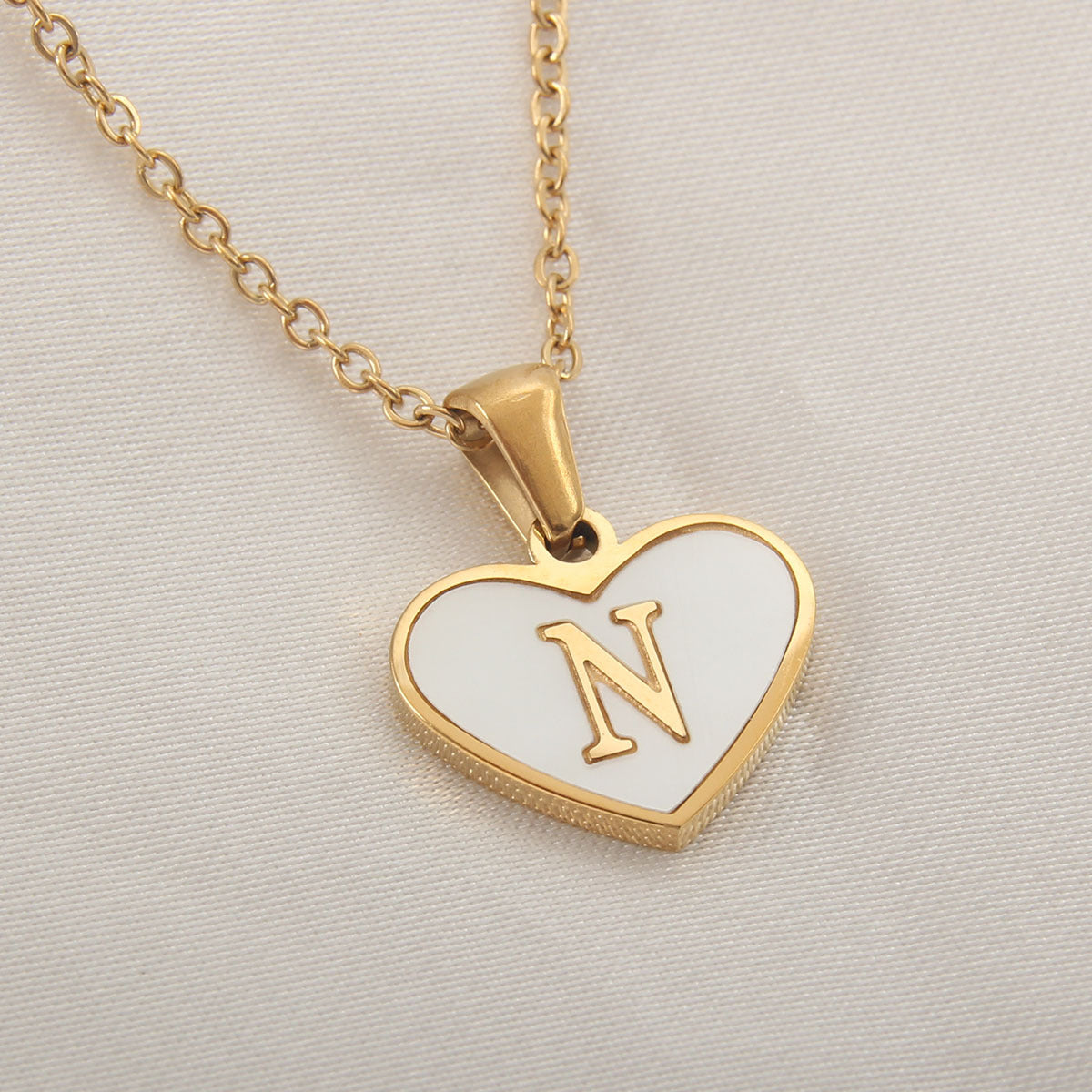 Elegant Heart Shell Initial Pendant Necklace - Gold Plated Stainless Steel