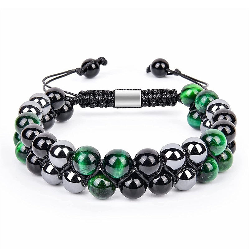 Fashion Natural Agate and Tiger Eye Beaded Adjustable Unisex Bracelet