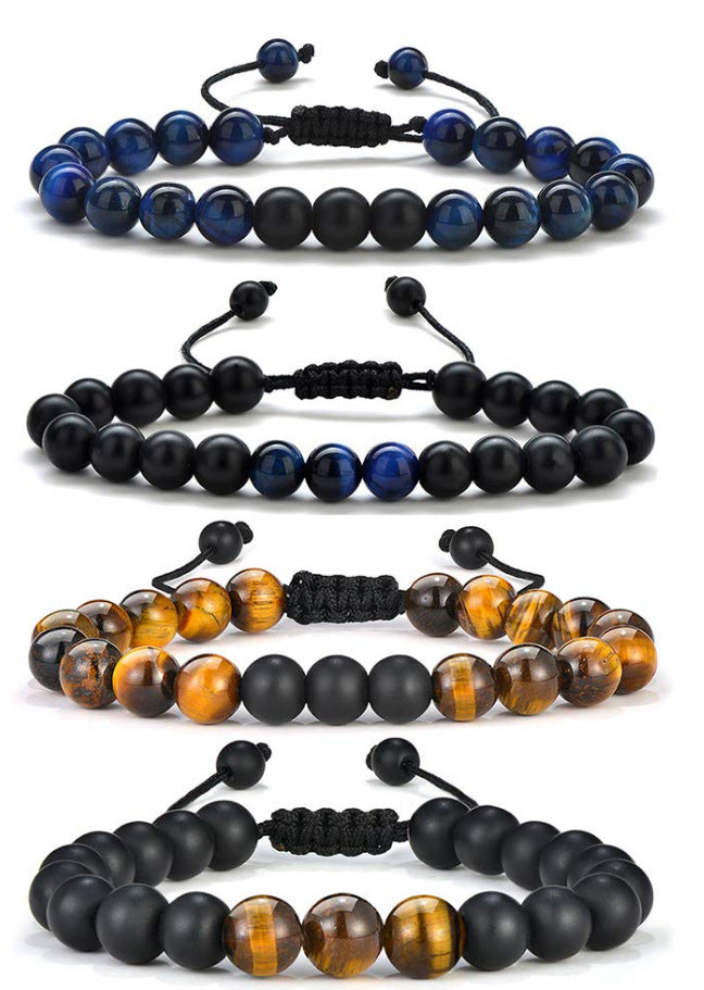 Gradient Agate & Tiger Eye Beaded Adjustable Bracelet