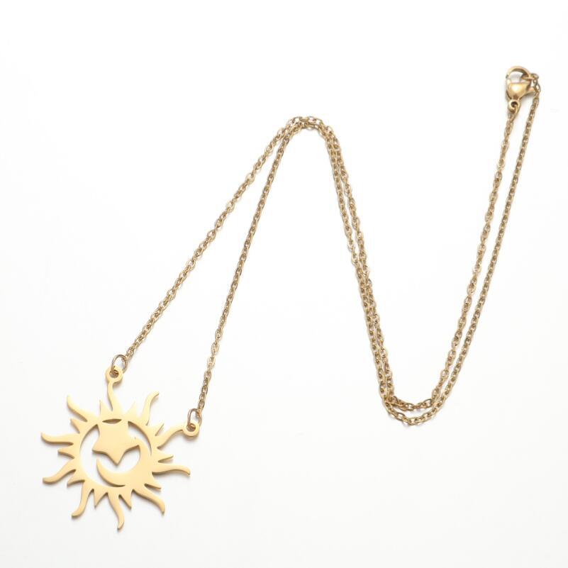 Retro Sun and Moon Geometric Pendant Necklace in Titanium Steel