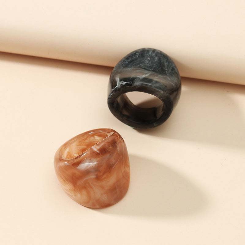 Retro Fashion Acrylic Statement Ring Set - 2 Pieces