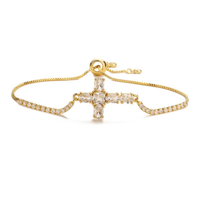 Casual Streetwear Minimalist 18k Gold Plated Zircon Cross Bracelet