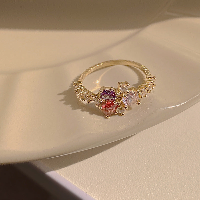 Heart Shape Flower Zircon Crystal Open Ring