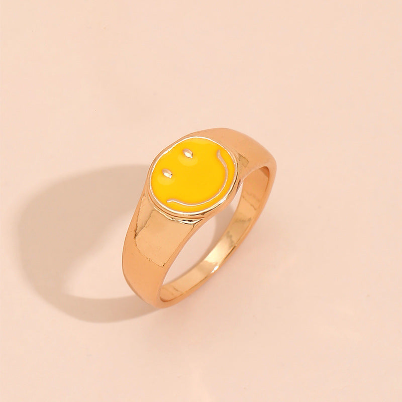 Fashion Heart-shaped Letter and Colorful Smiley Ring Set