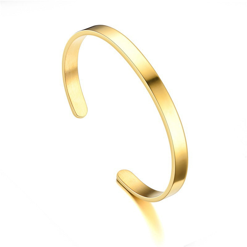 Fashion Minimalist C-Shaped Gold Plated Titanium Steel Engraved Bracelet