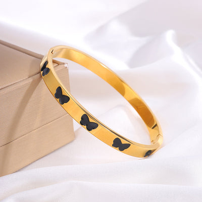 Casual Butterfly Titanium Steel Minimalist Bangle for Women - 18k Gold Plated, Fade-Resistant