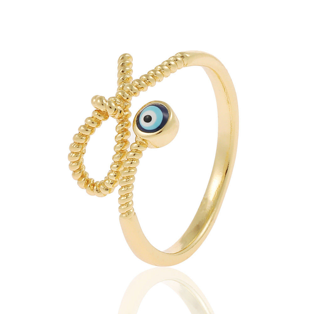 Fashion Geometric Devil's Eye Star Open Ring with Rhinestone Plated Zircon Copper