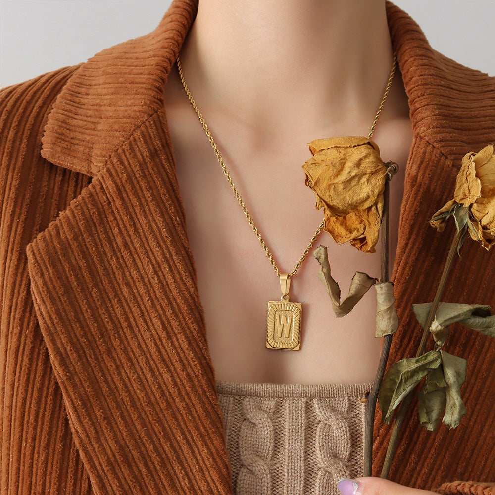 European American Retro 18K Gold Plated Titanium Steel Initial Necklace