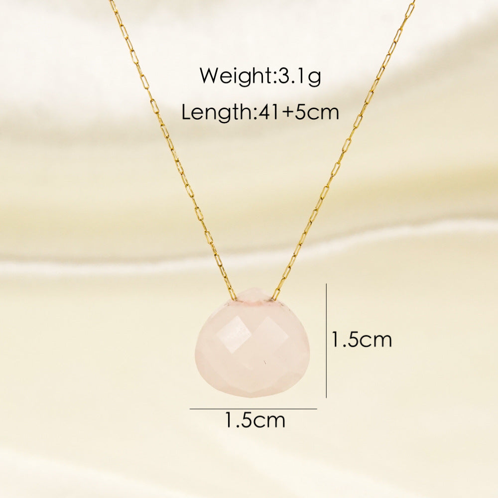 Classic Water Droplet Natural Stone Stainless Steel Pendant Necklace
