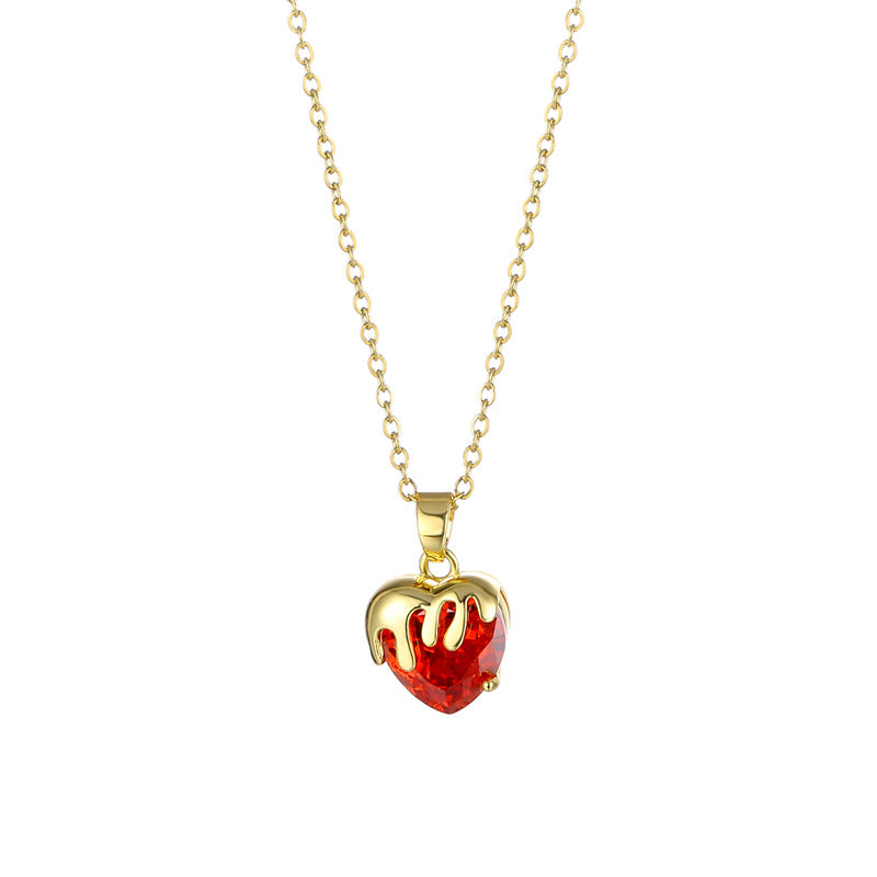 Korean Style Heart Shape Zircon Crystal Pendant Necklace in 18K Gold Plated Stainless Steel