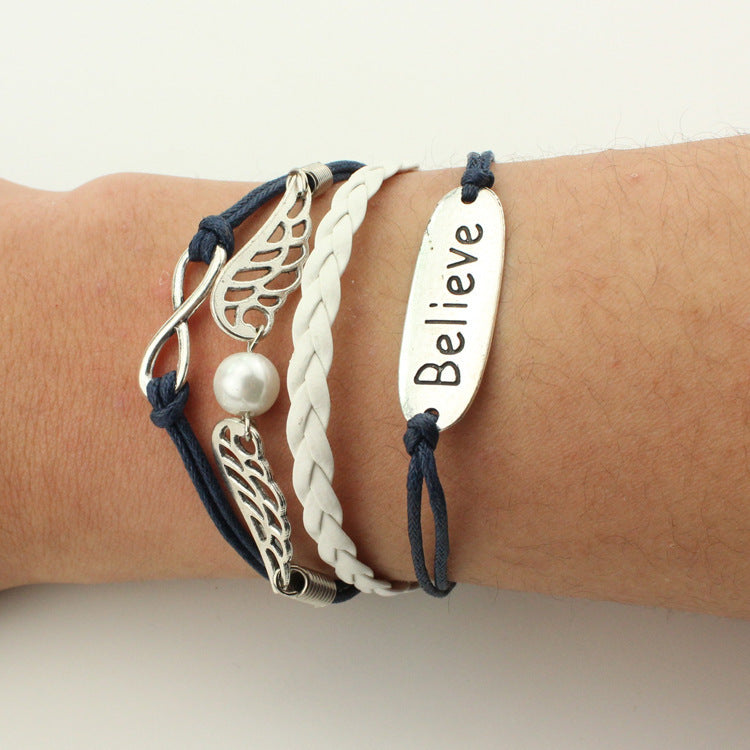 Fashion Multi-Element Leaf Heart Butterfly Owl Braided Women's Bracelet