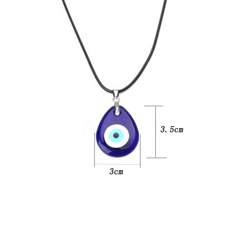 Retro Blue Evil Eye Glass Pendant Necklace