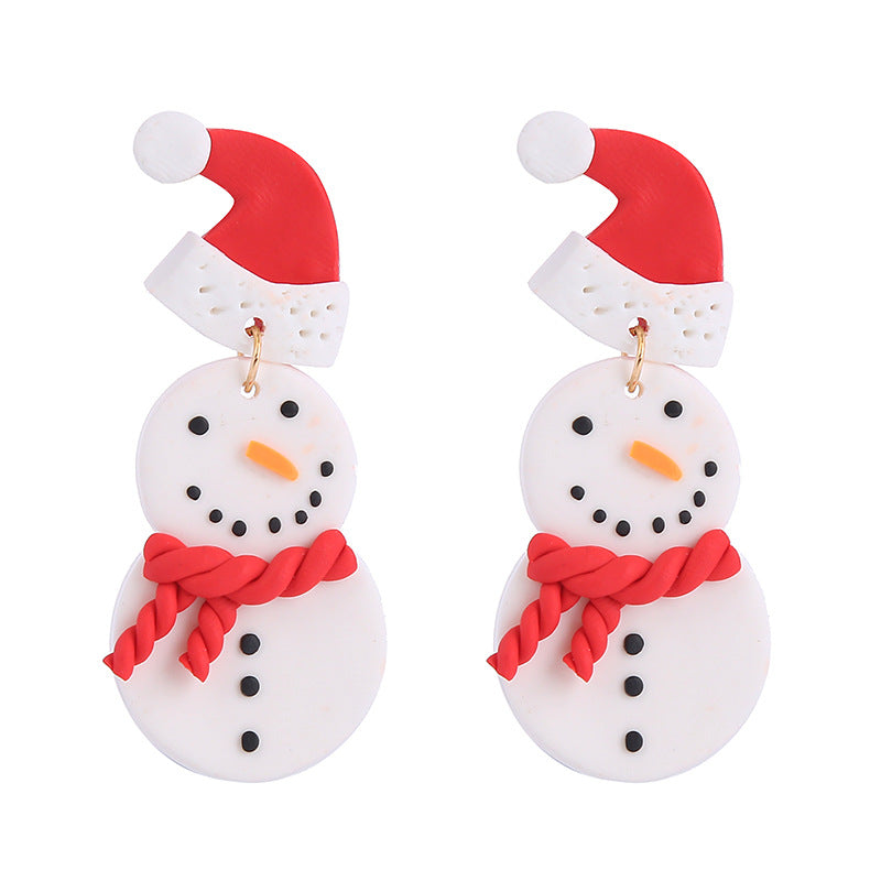 Fashion Christmas Tree Snowman Polymer Clay Women's Drop Earrings