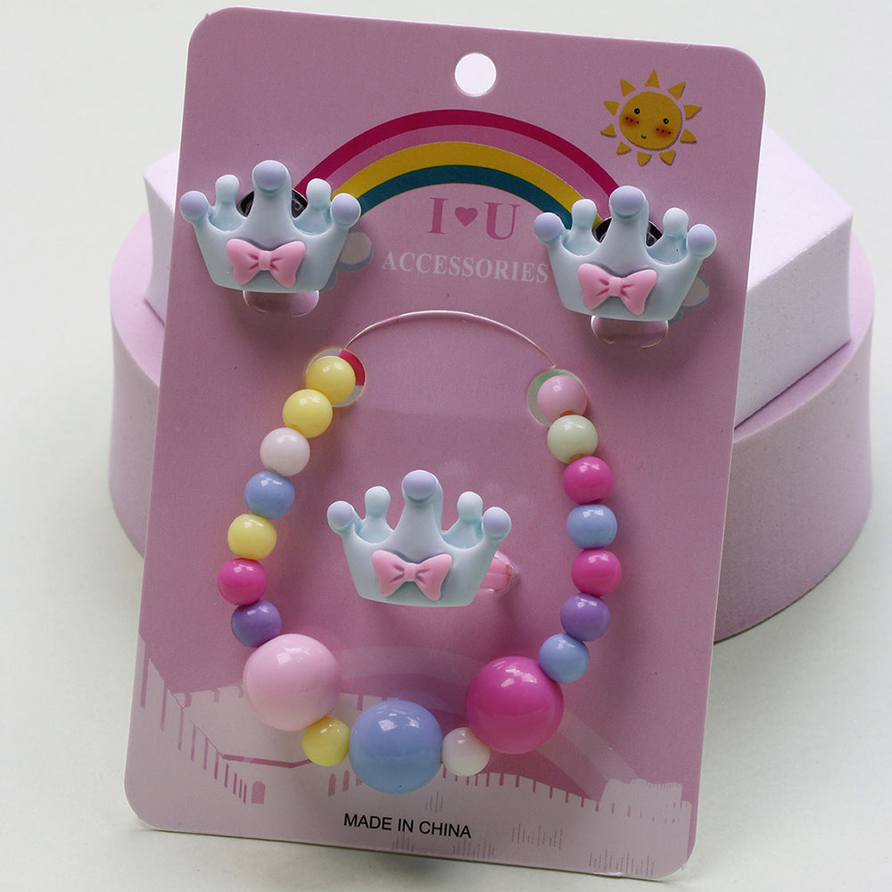 Unicorn Crown Resin Beaded Jewelry Set for Kids - Rings, Earrings, Necklace, and Bracelet