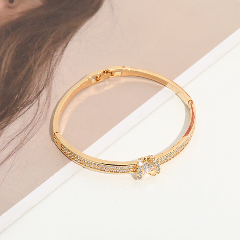 Korean Fashion Geometric Love Bracelet with Zircon Rose Gold Bangle
