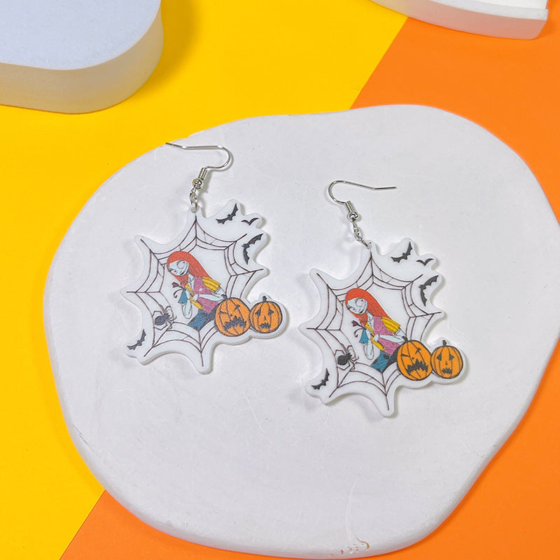 Hip-hop Punk Halloween Pumpkin Spider Web Skull Acrylic Drop Earrings