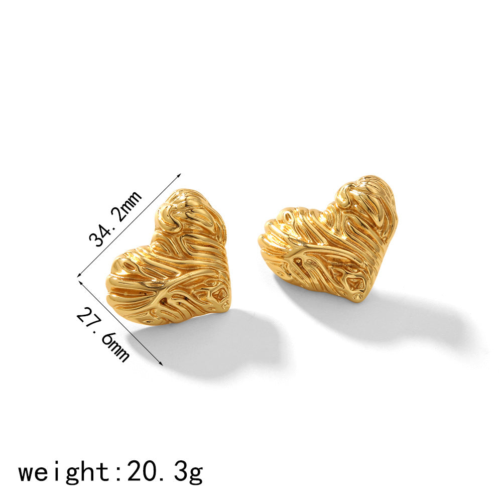 1 Pair IG Style French Geometric 18K Gold Plated Stainless Steel Heart Stud Earrings
