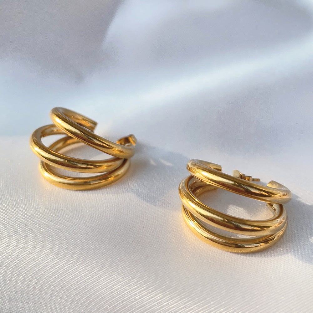 Retro Gold Plated Titanium Steel C-Shaped Hoop Earrings