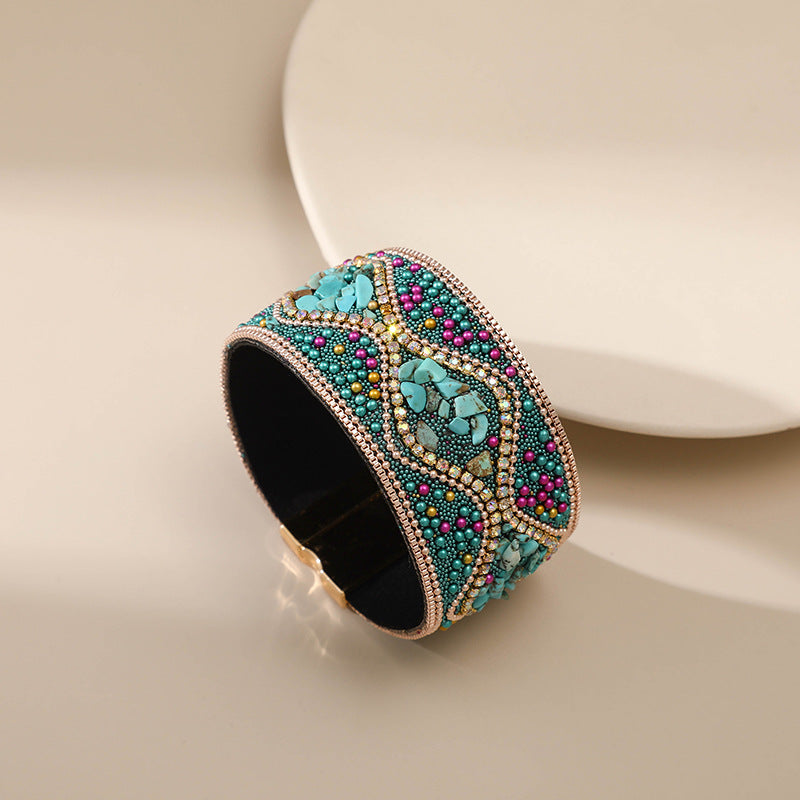 Bohemian Handmade Gravel Beads Ethnic Magnetic Buckle Bracelet - Christmas Jewelry Gifts