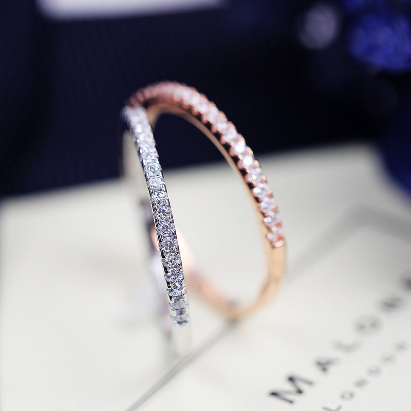 Simple Geometric Titanium Steel Rhinestone Couple Rings in Rose Gold