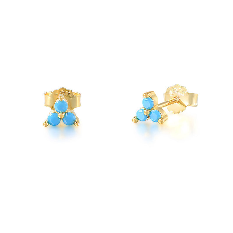 S925 Sterling Silver Geometric Clover Turquoise Earrings