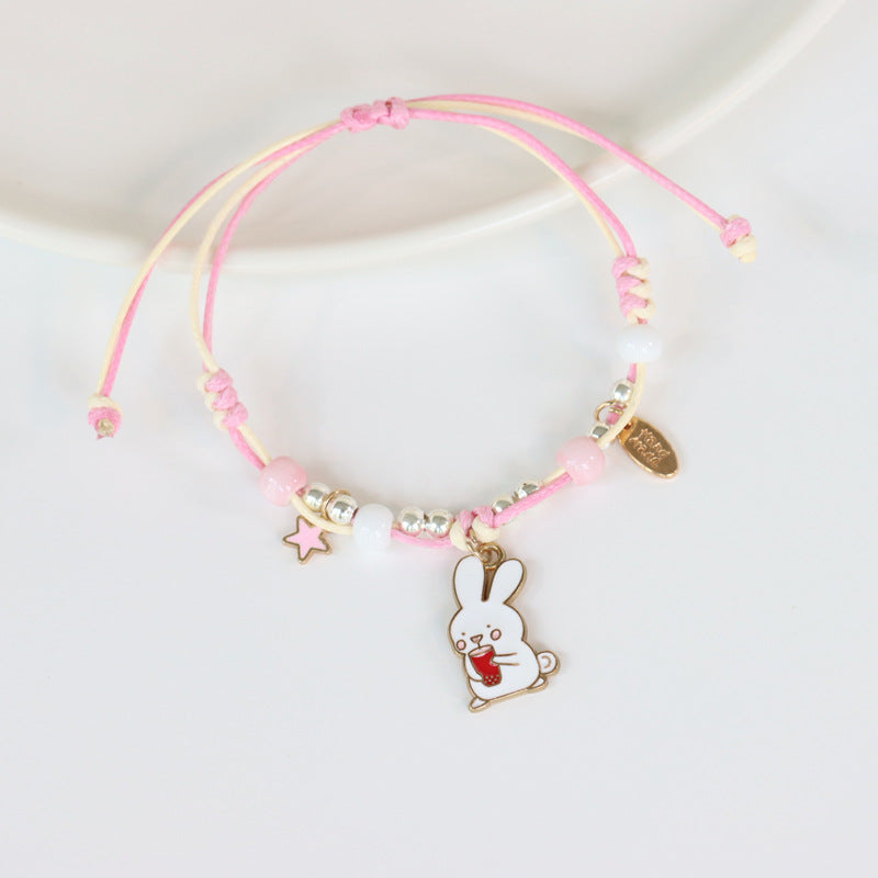 Fashion Animal Alloy Beaded Enamel Rabbit Bracelet for Women and Couples