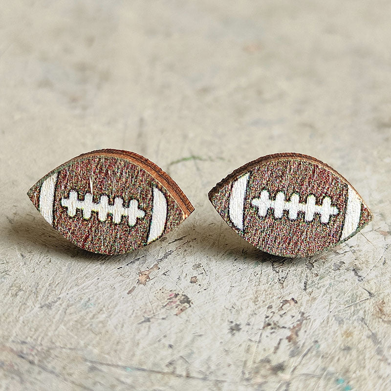 Original Design Sports Heart Shaped Wooden Stud Earrings for Women