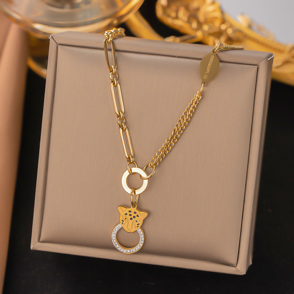 IG Style Four Leaf Clover Evil Eye & Hand of Fatima 18K Gold Plated Titanium Steel Jewelry Set with Rhinestone Inlay