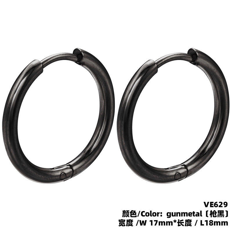 Fashion Solid Color Stainless Steel Hoop Earrings with Bead Accent