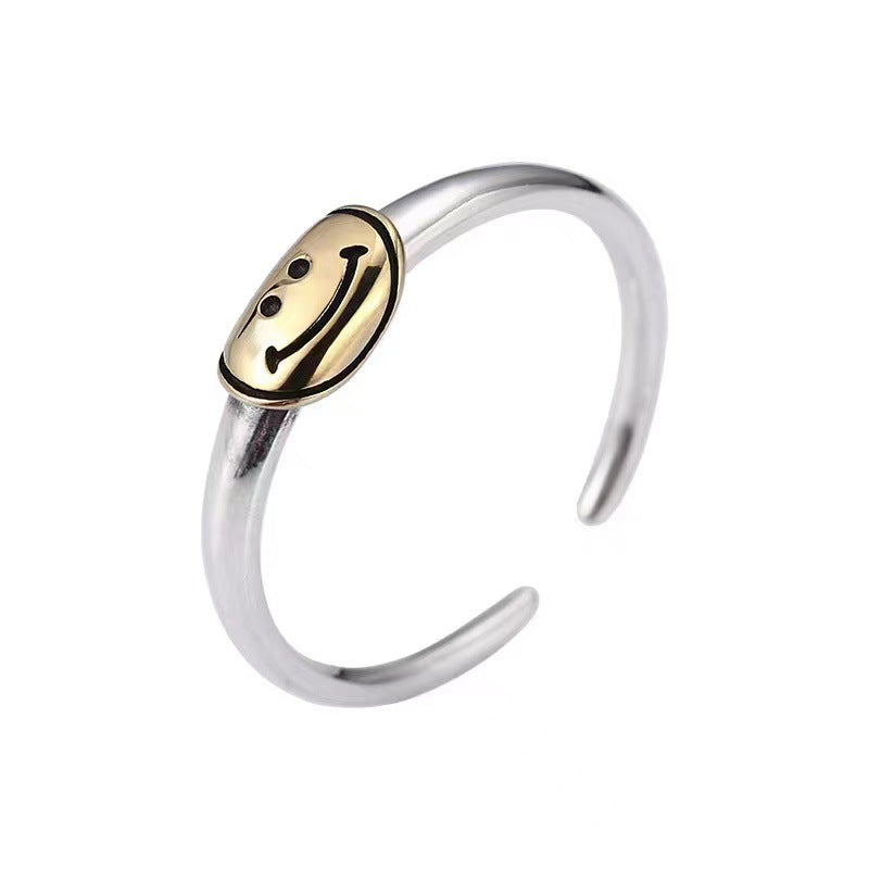 Fashion Smiley Face 925 Sterling Silver Two-Tone Open Ring