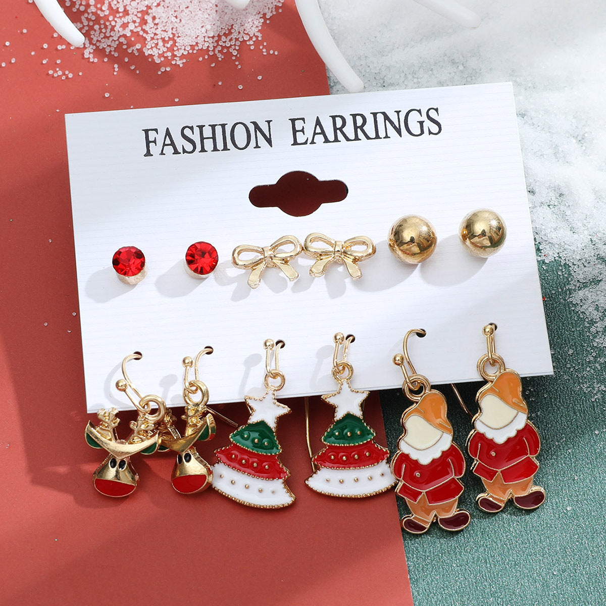 Christmas Snowflake Bell and Reindeer Earrings Set - Cute Cartoon Holiday Jewelry Gift