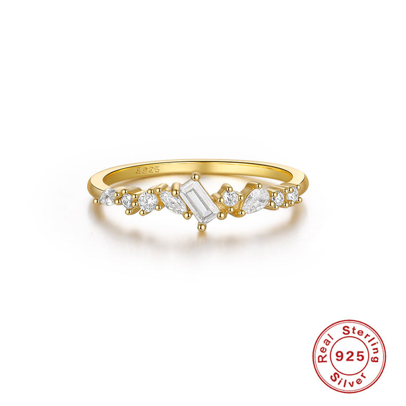 Retro Square Oval Butterfly Sterling Silver Zircon Ring with Mini Floral Bouquet Design