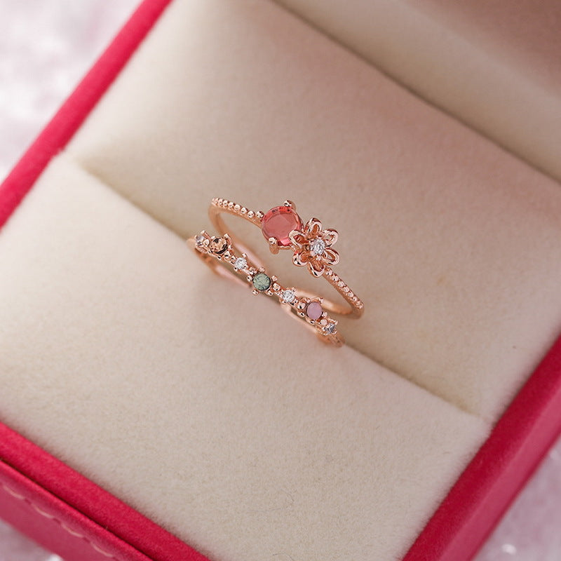Korean Fashion Crystal Zircon Flower Adjustable Ring