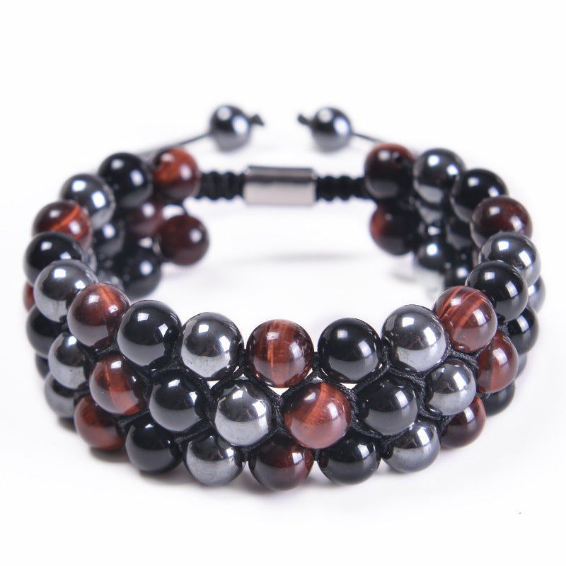 Fashion Natural Agate and Tiger Eye Beaded Adjustable Unisex Bracelet