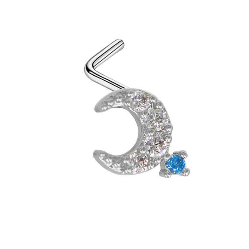 1 Piece Retro Starry Sky Flower Nose Ring & Stud 316 Stainless Steel Gold Plated with Zircon Pendant