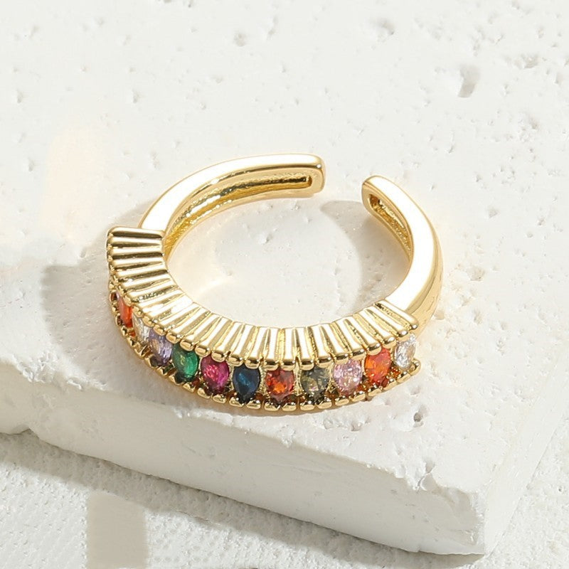 Elegant Geometric Zircon Square 14K Gold Plated Open Ring